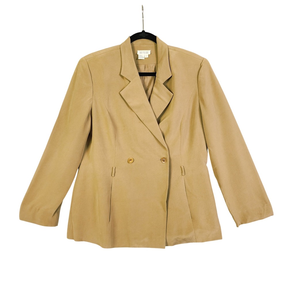 Due Per Due Womens Silk Double Breasted Blazer Size 12 Tan Camel Vintage 90s